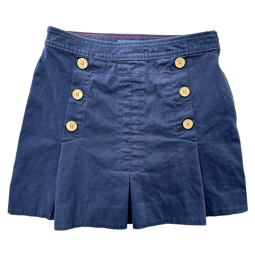 Tommy Hilfiger Mini Skirt Pleated Twill Button Front Navy Blue Women's Size 8